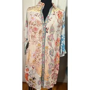 Zoe’s Empire Floral Boho Button Down Long Tunic Dress S